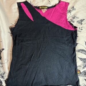 Newbreed Girl 80's Layered-Look Tank in Black & Hot Pink - SM